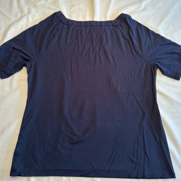 Talbots Navy Blue, square necked jersey stretch top with elbow length sleeve - Picture 4 of 4